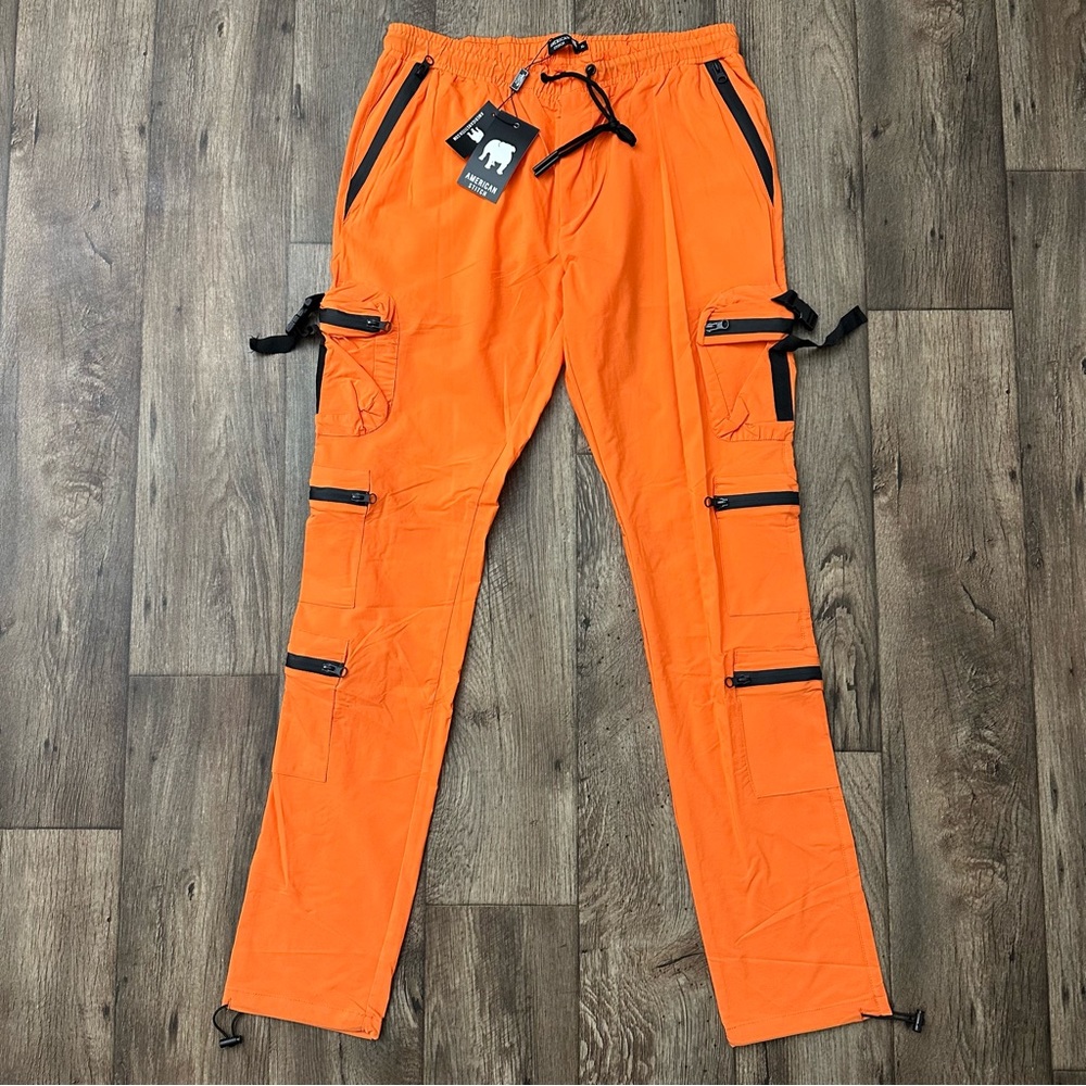 American Stitch Cargo Jogger Pants Orange Medium-Long Nylon Lightweight Size XL